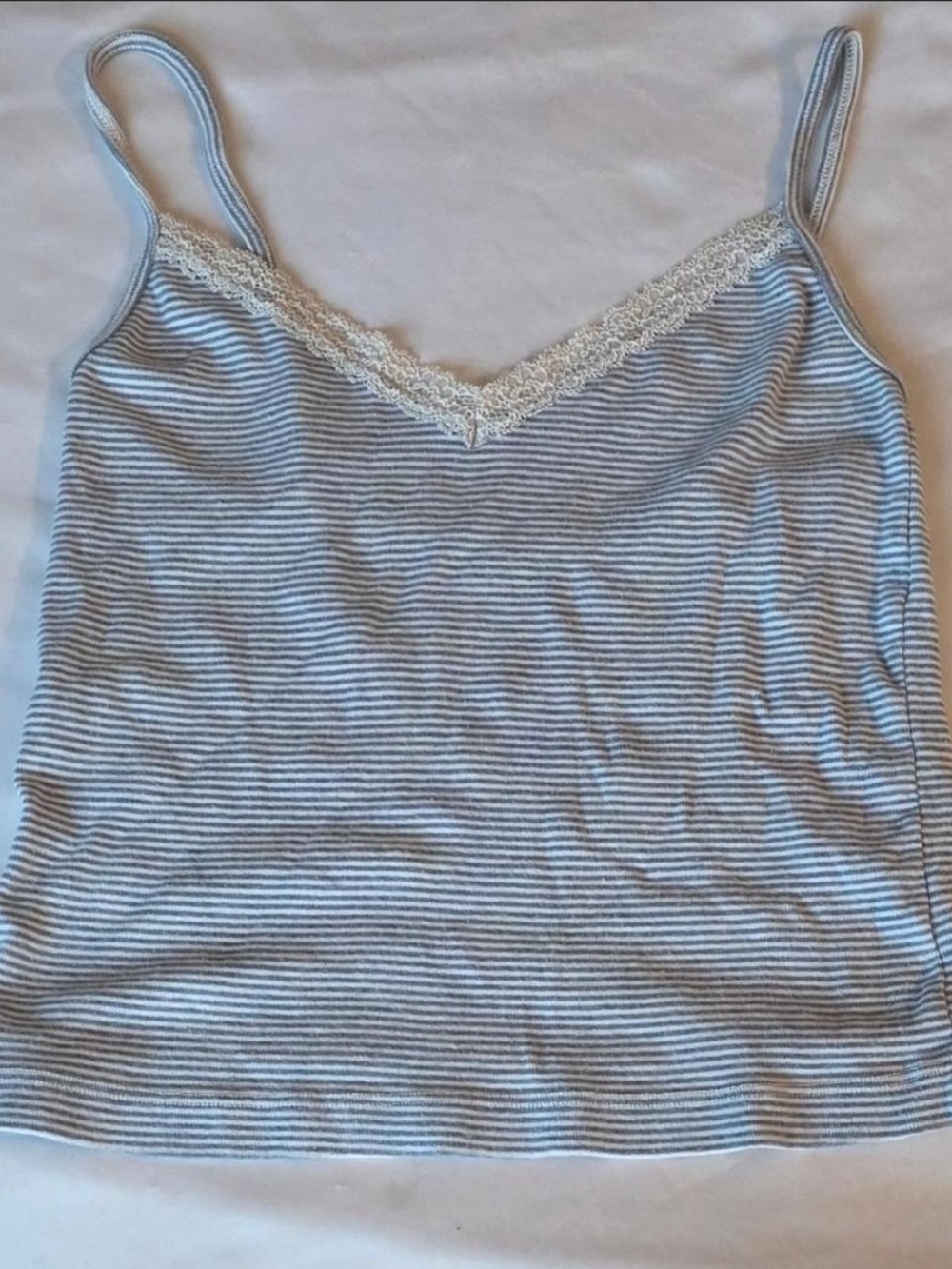 Brandy Melville Light Blue & White Striped Lace-Trim Cami